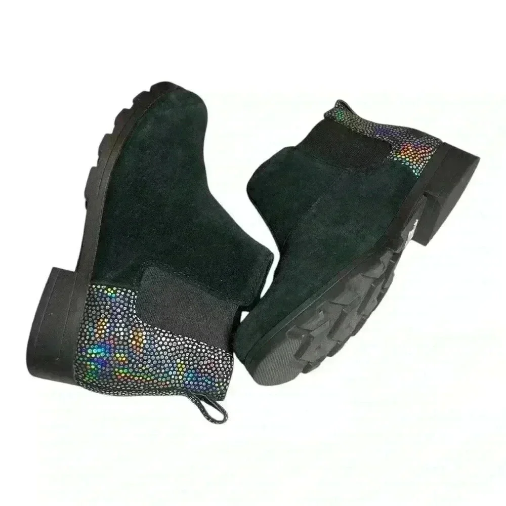 Sorel Women's Black Suede Iridescent Waterproof Booties Size 5 Preowned
